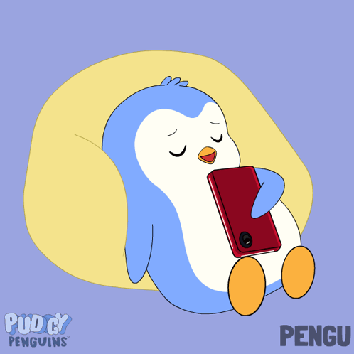 Pengu sits under a blanket reading a book by moonlight.