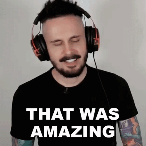 a man wearing headphones with the words that was amazing behind him