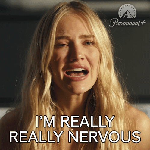 A crying woman says, “I’M REALLY REALLY NERVOUS.”