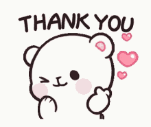 A white cartoon bear gives a thumbs-up beneath “THANK YOU” and hearts.