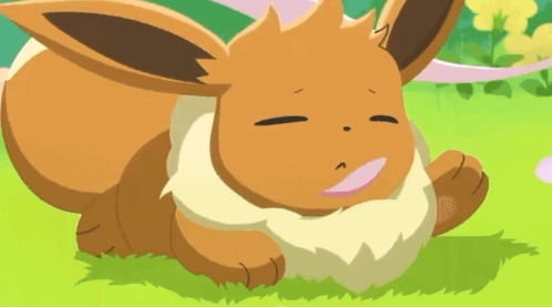 Eevee lies down with eyes closed in a disappointed sigh.