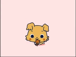 a cartoon drawing of a dog with a present on its head