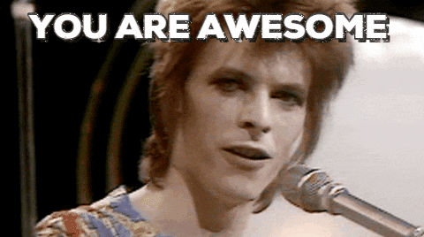 David Bowie sings into a microphone under the caption “YOU ARE AWESOME.”