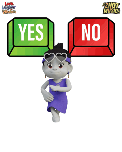 a cartoon character is standing next to a yes and no button
