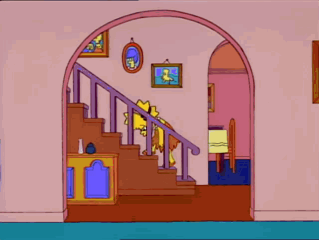 homer simpson is sitting on a red couch with a lamp in the background