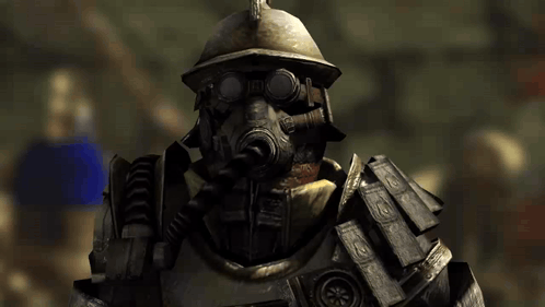 a video game character with a gas mask and a helmet