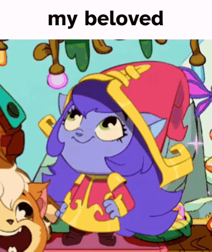 Lulu hugs a small companion beneath the text “my beloved.”