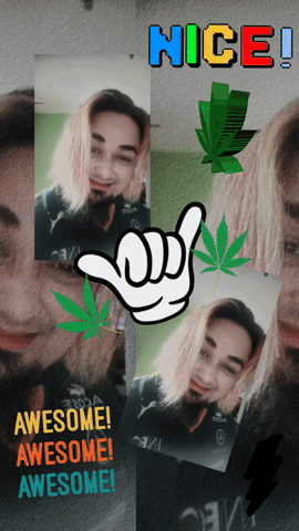 A collage of three people includes “NICE!” and repeated “AWESOME!” text.