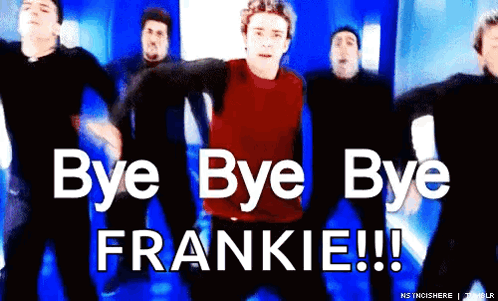 a group of men are dancing and they are saying bye bye frankie !!!