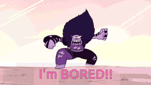 a cartoon character says i 'm bored while standing on a rock