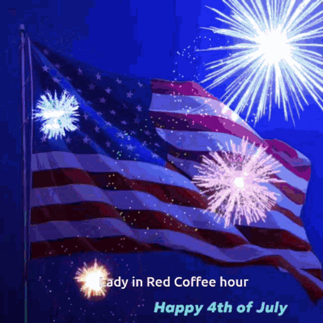 a lady in red coffee hour happy 4th of july