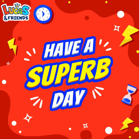 A festive red greeting card says “Have a superb day.”