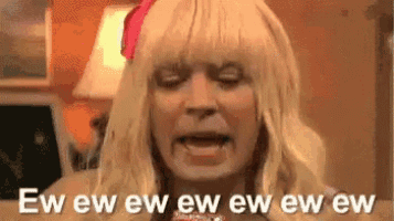 Jimmy Fallon in a blonde wig reacts with repeated “Ew ew ew” captions.