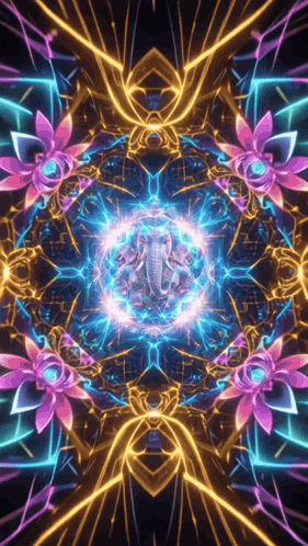 a kaleidoscope with flowers and a snake in the middle