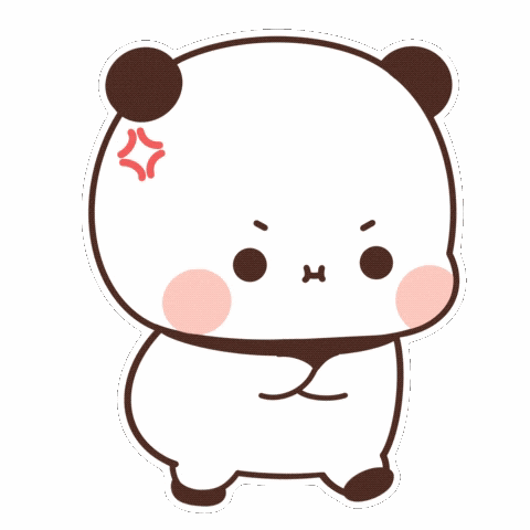 A white cartoon panda folds its arms and glares.