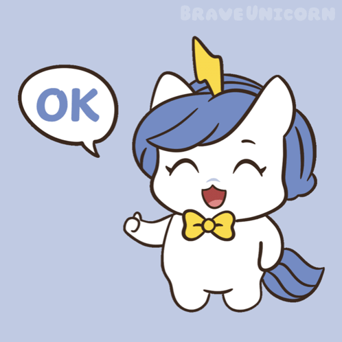 A smiling cartoon pony waves beside an “OK” speech bubble.