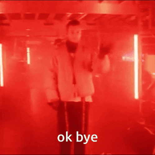 a red background with the words ok bye in white