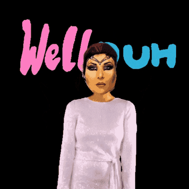 A stylized figure in a pale dress stands beneath colorful “Well Duh” text.