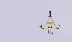 a drawing of bill cipher shooting a laser at a triangle