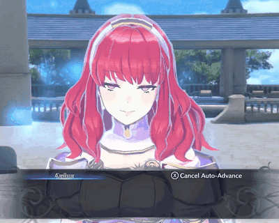 a screenshot of a video game shows a girl with red hair