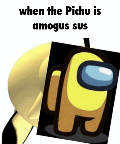 a yellow among us character is holding a picture of a brown among us character .