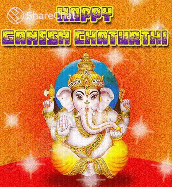 a happy ganesh chaturthi greeting card with a painting of ganesha on it