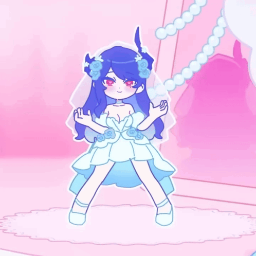 a drawing of a girl in a wedding dress making a heart shape with her hands