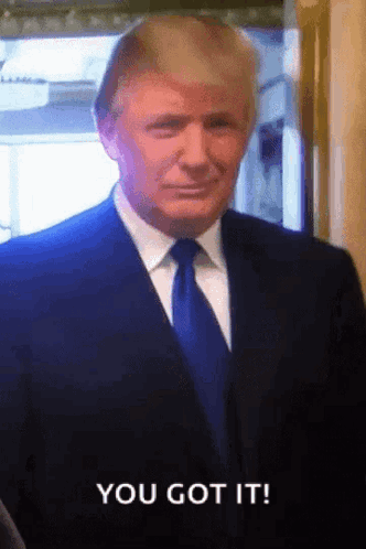 Donald Trump gives a thumbs up with “YOU GOT IT!” text.