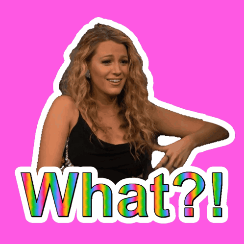 a sticker of a woman with the word what written on it