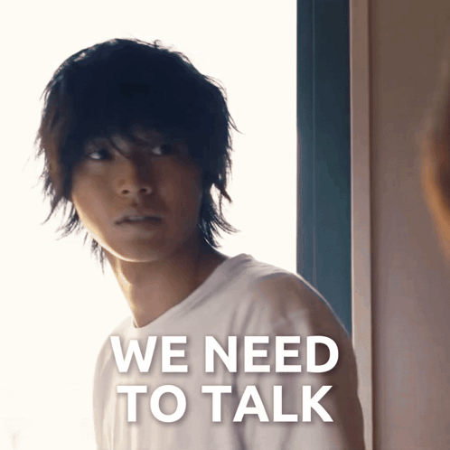 a picture of a man with the words we need to talk