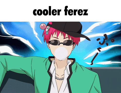 a cartoon of a man blowing a bubble with the words cooler ferez below him