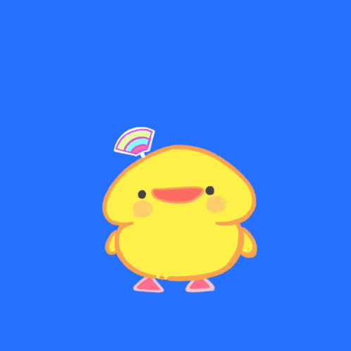 a yellow duck is surrounded by the words yes yes yes on a blue background
