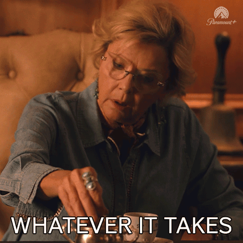 a woman is pouring something into a cup with the words whatever it takes on the bottom