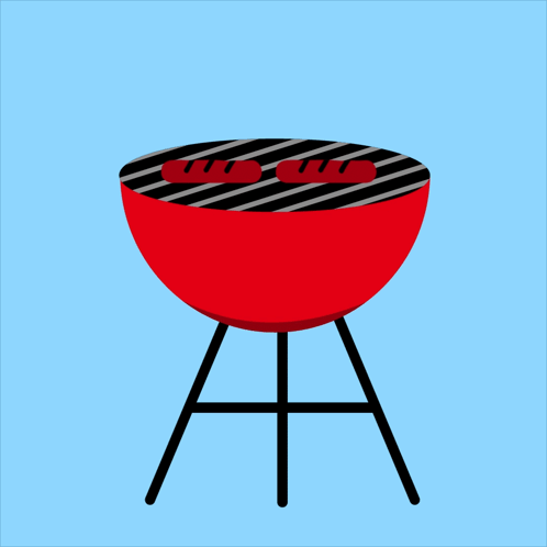 a cartoon illustration of a barbecue grill with hot dogs cooking on it
