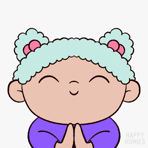 a cartoon of a girl with a please sign above her