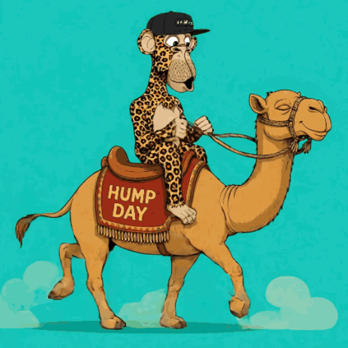 a cartoon of a monkey wearing a baby yc hat and a camel