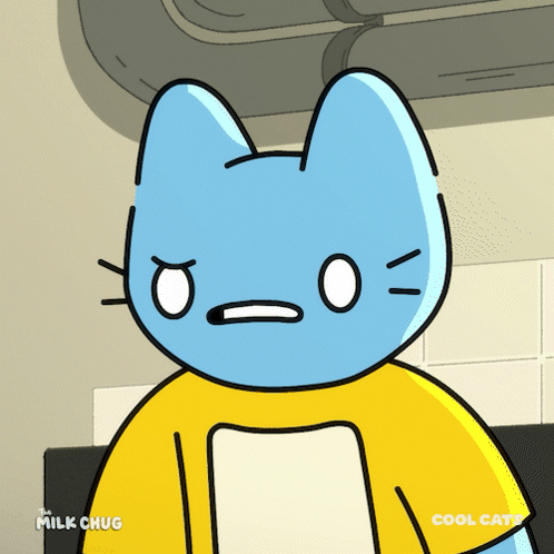 a cartoon of a blue cat wearing a yellow shirt with the words cool cats below it