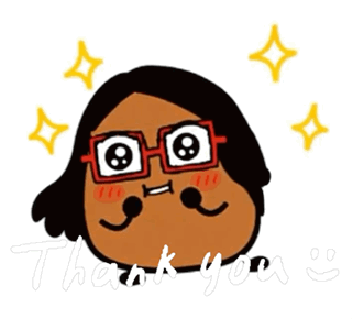 a thank you sticker with a cartoon character with glasses