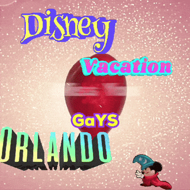 disney vacation says gays orlando with a red balloon in the background
