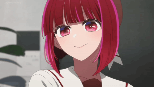 Arima Kana from Oshi no Ko gives a warm anime smile.