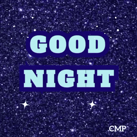 Block letters reading “GOOD NIGHT” float over a glittery blue star field.