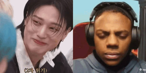 a close up of a man wearing headphones next to another man wearing headphones .