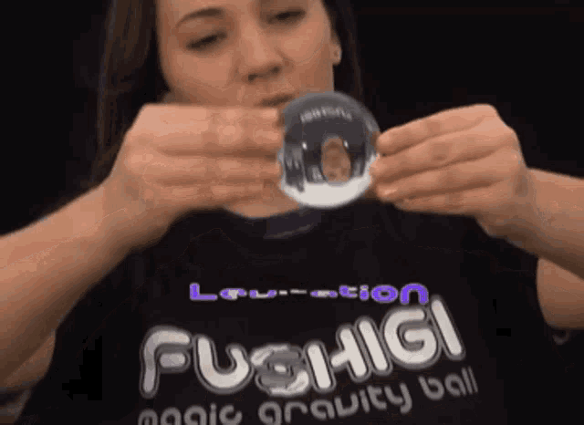 a woman wearing a fushigi magic gravity ball