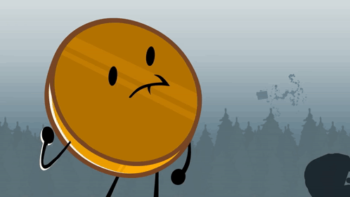 a cartoon illustration of a coin with a sad face on it