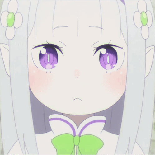 Emilia from Re:Zero gazes forward with a quiet bored expression.
