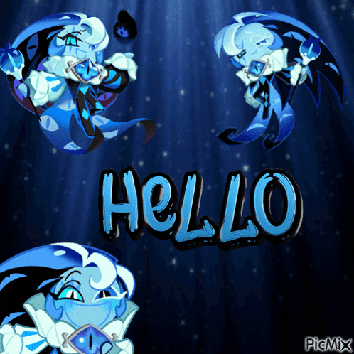 a picture of a cartoon character with the word hello written on it