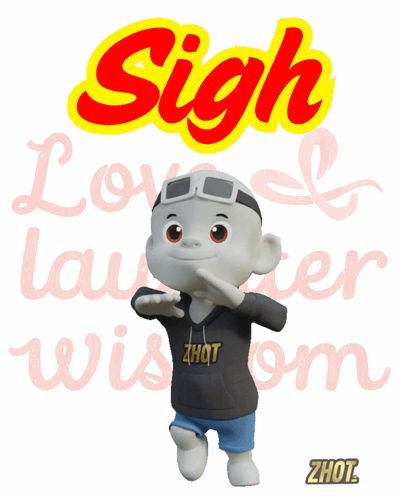 A small grayscale character stands before pink “Sigh Love Letter Wisdom” text.