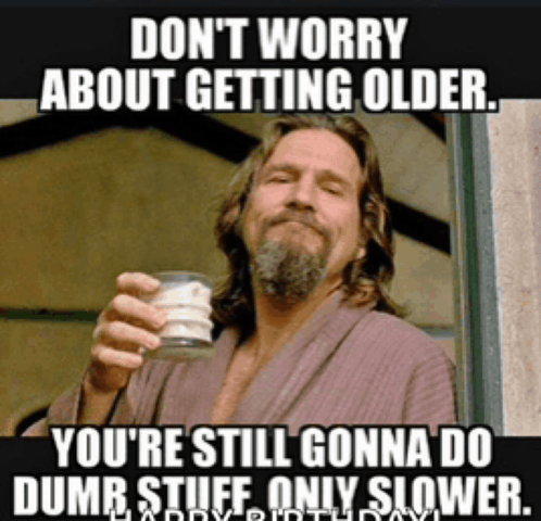 a man in a robe is holding a glass of milk and says " do n't worry about getting older