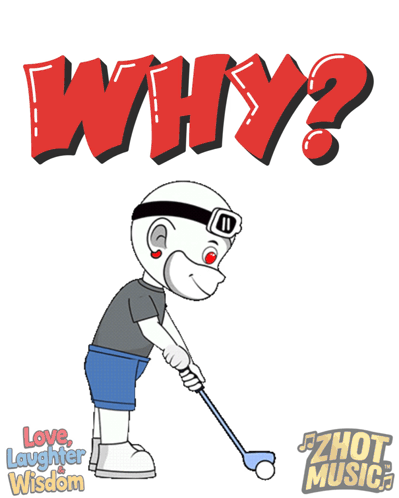 A cartoon golfer bends over under a bold red “WHY?”
