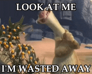Sid from Ice Age says “LOOK AT ME I’M WASTED AWAY.”